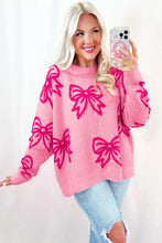 Load image into Gallery viewer, Pink Bow Pattern Drop Shoulder Loose Sweater