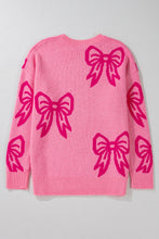 Load image into Gallery viewer, Pink Bow Pattern Drop Shoulder Loose Sweater