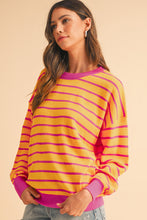 Load image into Gallery viewer, Orange Stripe Round Neck Drop Shoulder Loose Sweater