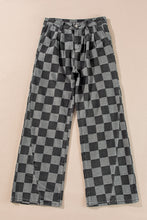 Load image into Gallery viewer, Dark Grey Checkered Light Washed Wide Leg Jeans