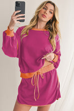 Load image into Gallery viewer, Black Contrast Trim Loose Pullover and Lace-up Waist Skort Set