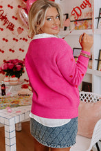 Load image into Gallery viewer, Rose Red Heart Pattern Drop Shoulder Round Neck Sweater