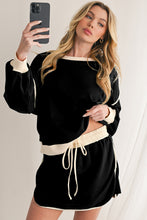 Load image into Gallery viewer, Black Contrast Trim Loose Pullover and Lace-up Waist Skort Set