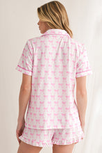 Load image into Gallery viewer, Pink Bowknot Print Shirt and Ruffle Hem Shorts Pajama Set