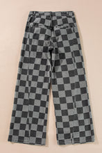 Load image into Gallery viewer, Dark Grey Checkered Light Washed Wide Leg Jeans