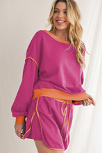 Load image into Gallery viewer, Black Contrast Trim Loose Pullover and Lace-up Waist Skort Set