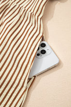 Load image into Gallery viewer, Brown Stripe Double Ruffled Short Sleeve Contrast Trim V Neck Midi Dress