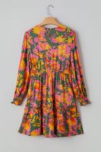 Load image into Gallery viewer, Multicolour Floral Print Long Sleeve Smocked Ruffled Mini Dress
