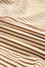 Load image into Gallery viewer, Brown Stripe Double Ruffled Short Sleeve Contrast Trim V Neck Midi Dress