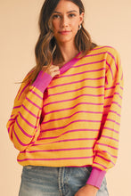 Load image into Gallery viewer, Orange Stripe Round Neck Drop Shoulder Loose Sweater