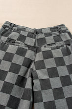 Load image into Gallery viewer, Dark Grey Checkered Light Washed Wide Leg Jeans