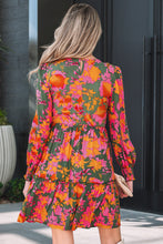 Load image into Gallery viewer, Multicolour Floral Print Long Sleeve Smocked Ruffled Mini Dress