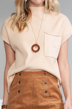 Load image into Gallery viewer, Pink Patch Pocket Ribbed Knit Short Sleeve Sweater