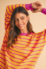 Load image into Gallery viewer, Orange Stripe Round Neck Drop Shoulder Loose Sweater