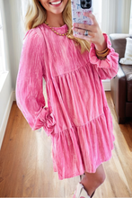 Load image into Gallery viewer, Strawberry Pink Flounce Sleeve Tiered Ruffled Velvet Mini Dress