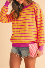 Load image into Gallery viewer, Orange Stripe Round Neck Drop Shoulder Loose Sweater