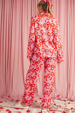 Load image into Gallery viewer, Pink Allover Bow Print Button Up and Loose Pants Pajama Set