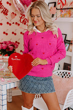 Load image into Gallery viewer, Rose Red Heart Pattern Drop Shoulder Round Neck Sweater