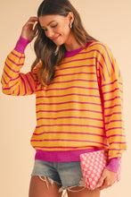 Load image into Gallery viewer, Orange Stripe Round Neck Drop Shoulder Loose Sweater