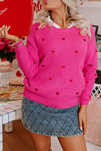 Load image into Gallery viewer, Rose Red Heart Pattern Drop Shoulder Round Neck Sweater