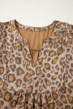 Load image into Gallery viewer, Khaki Leopard Print V Neck Ruffled Sleeve Tiered Loose Mini Dress
