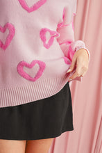 Load image into Gallery viewer, Pink Heart Shape Bubble Sleeve Baggy Sweater