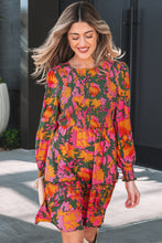 Load image into Gallery viewer, Multicolour Floral Print Long Sleeve Smocked Ruffled Mini Dress