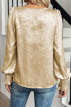 Load image into Gallery viewer, Apricot Plus Size Metallic Long Flounce Sleeve Blouse