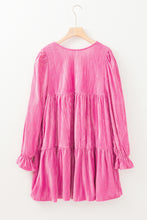 Load image into Gallery viewer, Strawberry Pink Flounce Sleeve Tiered Ruffled Velvet Mini Dress