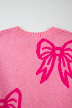 Load image into Gallery viewer, Pink Bow Pattern Drop Shoulder Loose Sweater