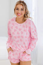 Load image into Gallery viewer, Pink Heart Print Long Sleeve Top and Shorts Loungewear Set
