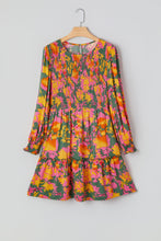 Load image into Gallery viewer, Multicolour Floral Print Long Sleeve Smocked Ruffled Mini Dress