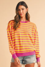 Load image into Gallery viewer, Orange Stripe Round Neck Drop Shoulder Loose Sweater