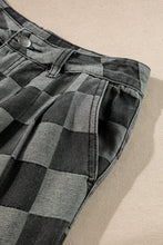 Load image into Gallery viewer, Dark Grey Checkered Light Washed Wide Leg Jeans