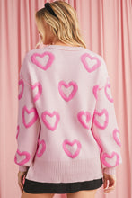 Load image into Gallery viewer, Pink Heart Shape Bubble Sleeve Baggy Sweater