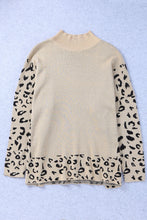 Load image into Gallery viewer, Khaki Leopard High Neck Side Slit Oversized Sweater