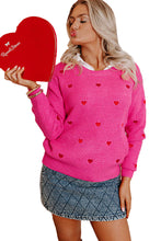 Load image into Gallery viewer, Rose Red Heart Pattern Drop Shoulder Round Neck Sweater