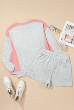 Load image into Gallery viewer, Light Grey Colorblock Raw Hem Pullover and Shorts Set