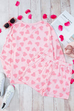 Load image into Gallery viewer, Pink Heart Print Long Sleeve Top and Shorts Loungewear Set