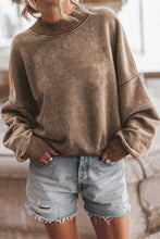 Load image into Gallery viewer, Brown Plain Drop Shoulder Crew Neck Pullover Sweatshirt
