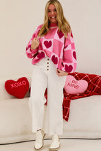 Load image into Gallery viewer, Pink Love Heart Checkered Valentine Knit Sweater

