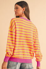 Load image into Gallery viewer, Orange Stripe Round Neck Drop Shoulder Loose Sweater
