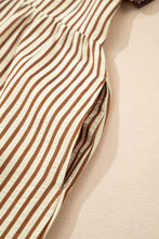 Load image into Gallery viewer, Brown Stripe Double Ruffled Short Sleeve Contrast Trim V Neck Midi Dress
