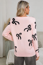 Load image into Gallery viewer, Light Pink Bow Print Long Sleeve Loose Fit Sweater

