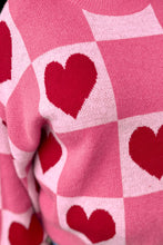 Load image into Gallery viewer, Pink Love Heart Checkered Valentine Knit Sweater

