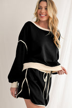 Load image into Gallery viewer, Black Contrast Trim Loose Pullover and Lace-up Waist Skort Set
