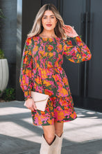 Load image into Gallery viewer, Multicolour Floral Print Long Sleeve Smocked Ruffled Mini Dress
