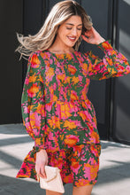 Load image into Gallery viewer, Multicolour Floral Print Long Sleeve Smocked Ruffled Mini Dress
