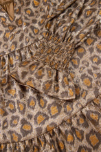 Load image into Gallery viewer, Khaki Leopard Print V Neck Ruffled Sleeve Tiered Loose Mini Dress
