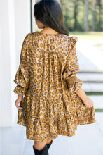 Load image into Gallery viewer, Khaki Leopard Print V Neck Ruffled Sleeve Tiered Loose Mini Dress
